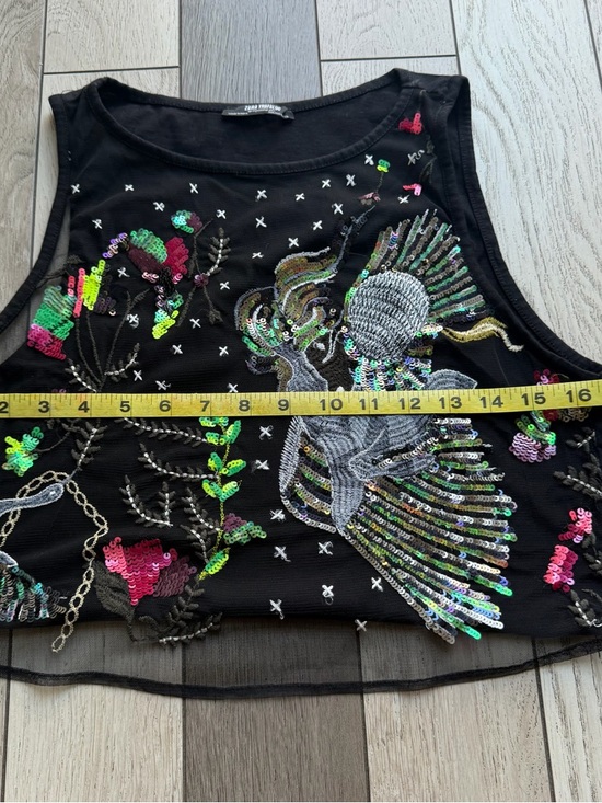 Zara Black Sequin Embroidered Crop Top with Multicolor Accents - Picture 4 of 5
